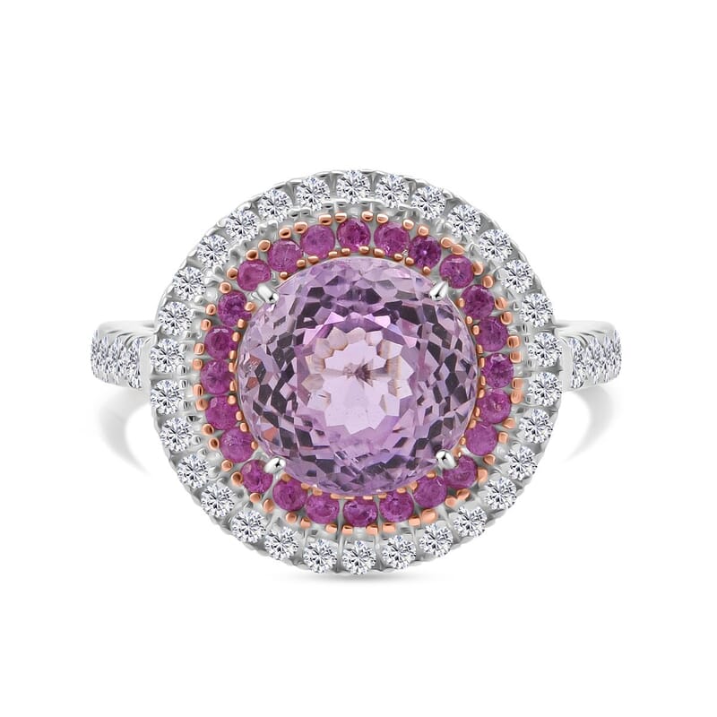 D'Joy AAA Patroke Kunzite and Multi Gemstone 4.80 ctw Starlit Bloom Ring in Vermeil RG and Rhodium Over Sterling Silver (Size 6.0)