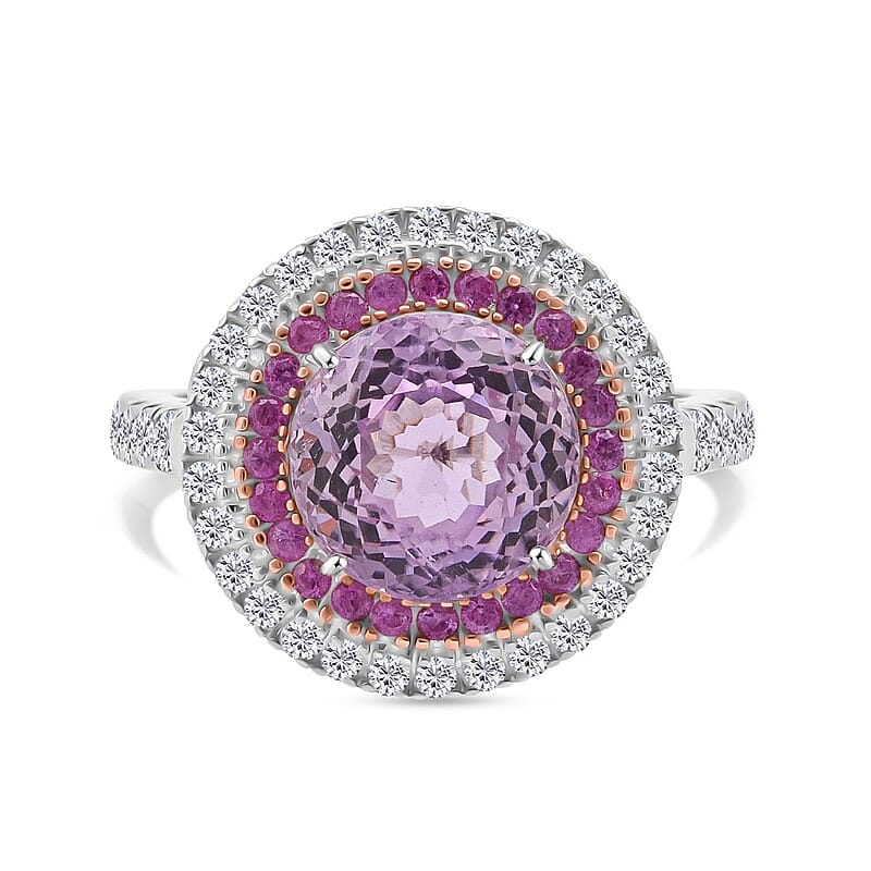 D'Joy AAA Patroke Kunzite and Multi Gemstone 4.80 ctw Starlit Bloom Ring in Vermeil RG and Rhodium Over Sterling Silver (Size 6.0)