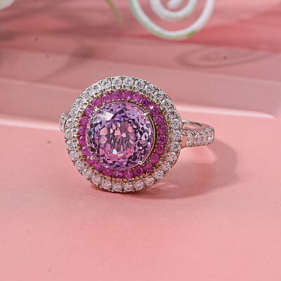 D'Joy AAA Patroke Kunzite and Multi Gemstone 4.80 ctw Starlit Bloom Ring in Vermeil RG and Rhodium Over Sterling Silver (Size 6.0)