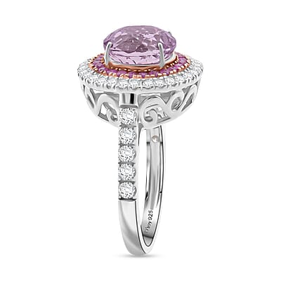 D'Joy AAA Patroke Kunzite and Multi Gemstone 4.80 ctw Starlit Bloom Ring in Vermeil RG and Rhodium Over Sterling Silver (Size 6.0)