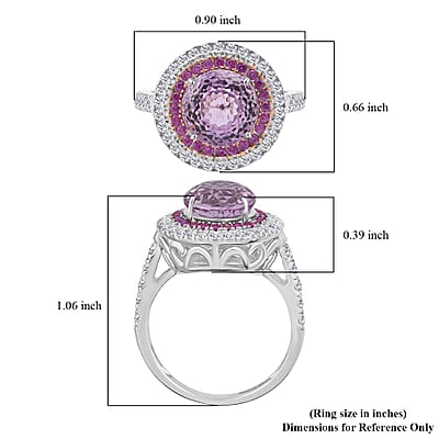 D'Joy AAA Patroke Kunzite and Multi Gemstone 4.80 ctw Starlit Bloom Ring in Vermeil RG and Rhodium Over Sterling Silver (Size 6.0)