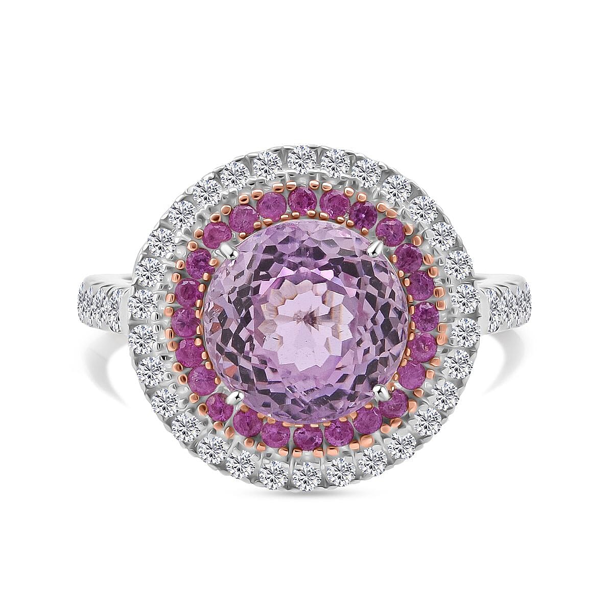 D'Joy AAA Patroke Kunzite and Multi Gemstone 4.80 ctw Starlit Bloom Ring in Vermeil RG and Rhodium Over Sterling Silver (Size 7.0) image number 0