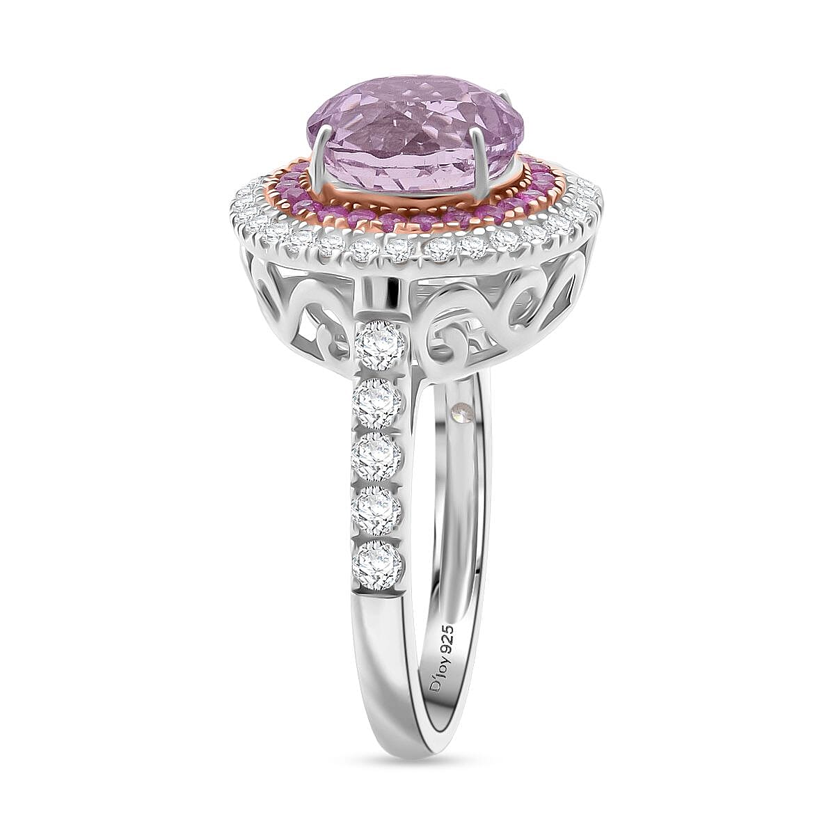 D'Joy AAA Patroke Kunzite and Multi Gemstone 4.80 ctw Starlit Bloom Ring in Vermeil RG and Rhodium Over Sterling Silver (Size 7.0) image number 3