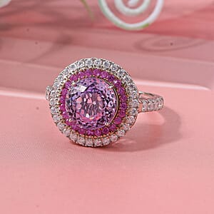 D'Joy AAA Patroke Kunzite and Multi Gemstone 4.80 ctw Starlit Bloom Ring in Vermeil RG and Rhodium Over Sterling Silver (Size 9.0)