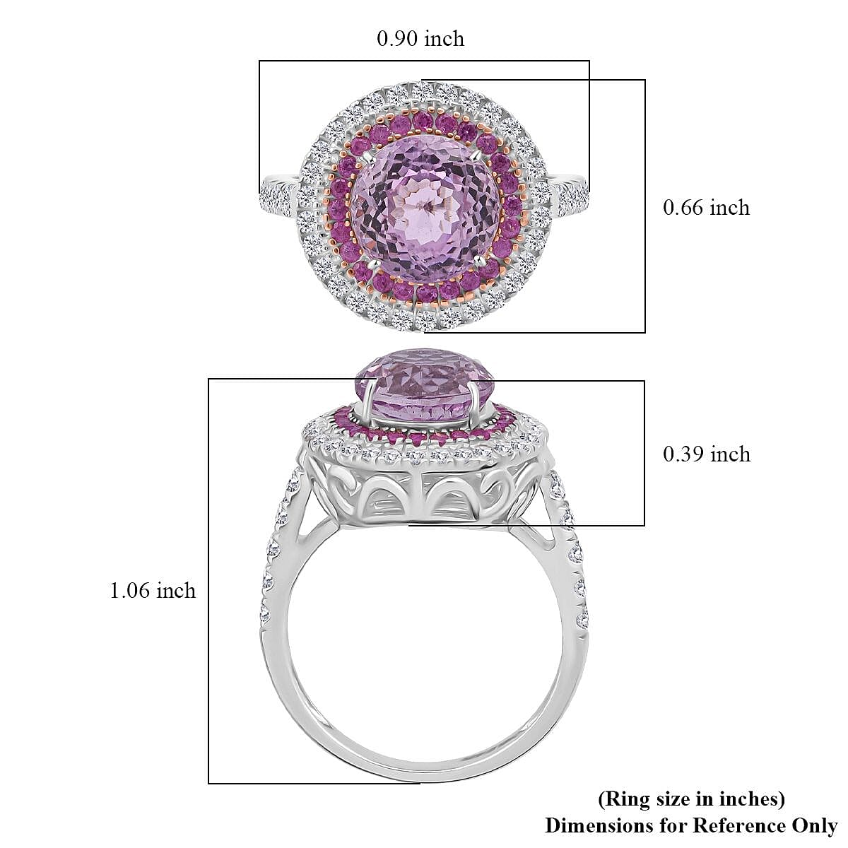 D'Joy AAA Patroke Kunzite and Multi Gemstone 4.80 ctw Starlit Bloom Ring in Vermeil RG and Rhodium Over Sterling Silver (Size 9.0) image number 5
