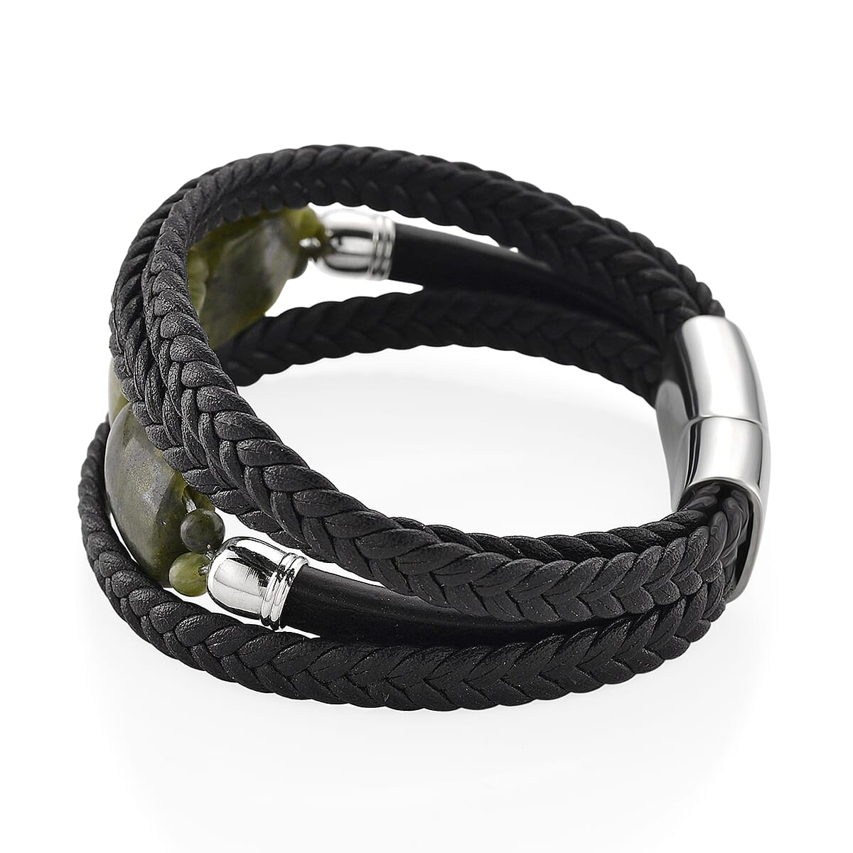 Connemara Marble 40.00 ctw Beaded Bracelet in Stainless Steel with Black Cord (8.00 In) image number 3