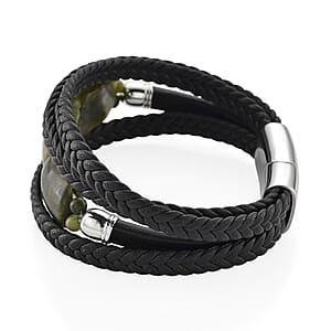 Connemara Marble 140.00 ctw Beaded Irish Legacy Bracelet in Stainless Steel with Black Cord (8.00 In)