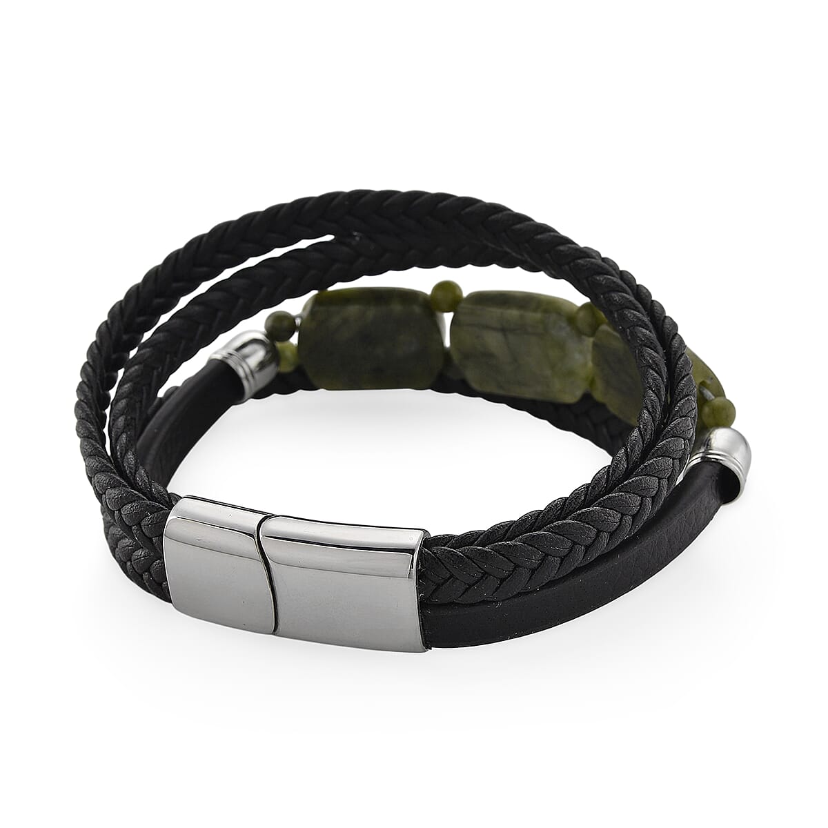 Connemara Marble 40.00 ctw Beaded Bracelet in Stainless Steel with Black Cord (8.00 In) image number 4