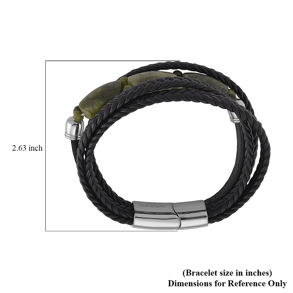 Connemara Marble 40.00 ctw Beaded Bracelet in Stainless Steel with Black Cord (8.00 In) image number 5