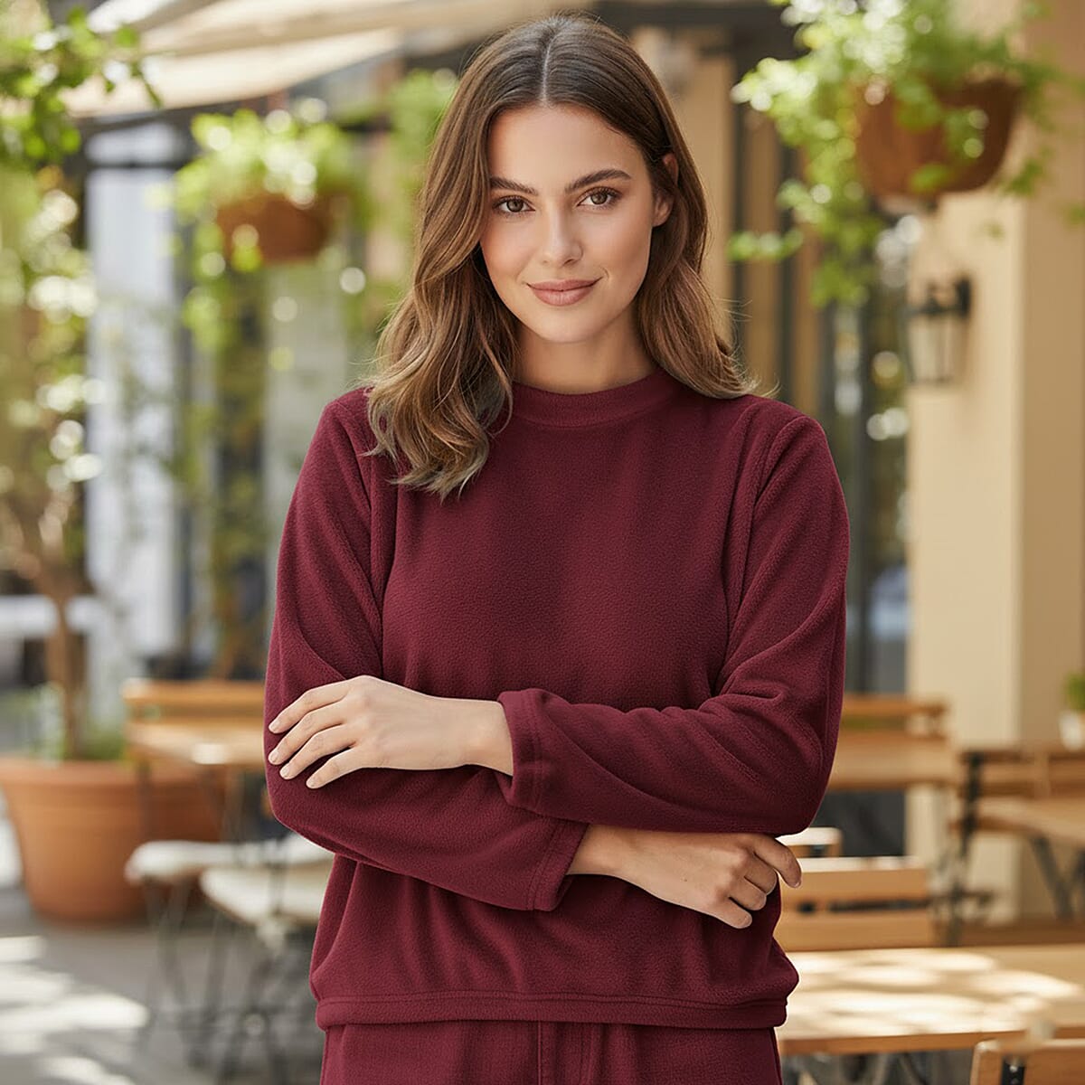 Doorbuster Tamsy Wine Pajama Top - One Size Fits Most image number 1