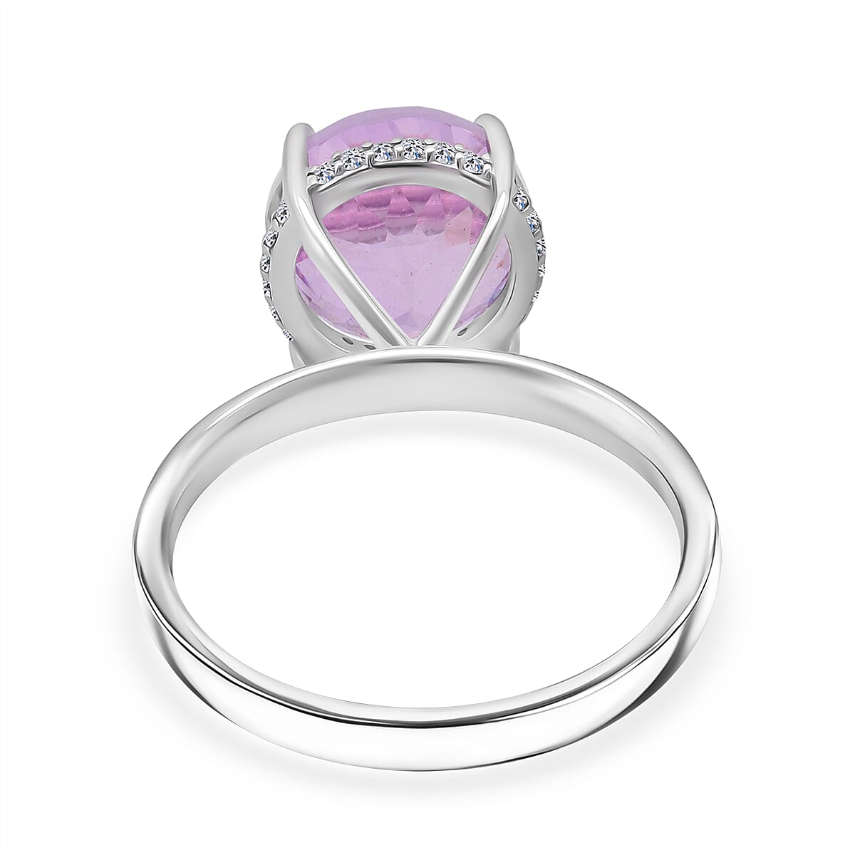 AAA Patroke Kunzite, Luxuriant Lab Grown Diamond (G-H, SI) Halo Ring in Rhodium Over Sterling Silver 5.50 ctw (Size 6.0)