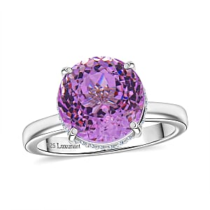 AAA Patroke Kunzite, Luxuriant Lab Grown Diamond (G-H, SI) Halo Ring in Rhodium Over Sterling Silver 5.50 ctw (Size 9.0)