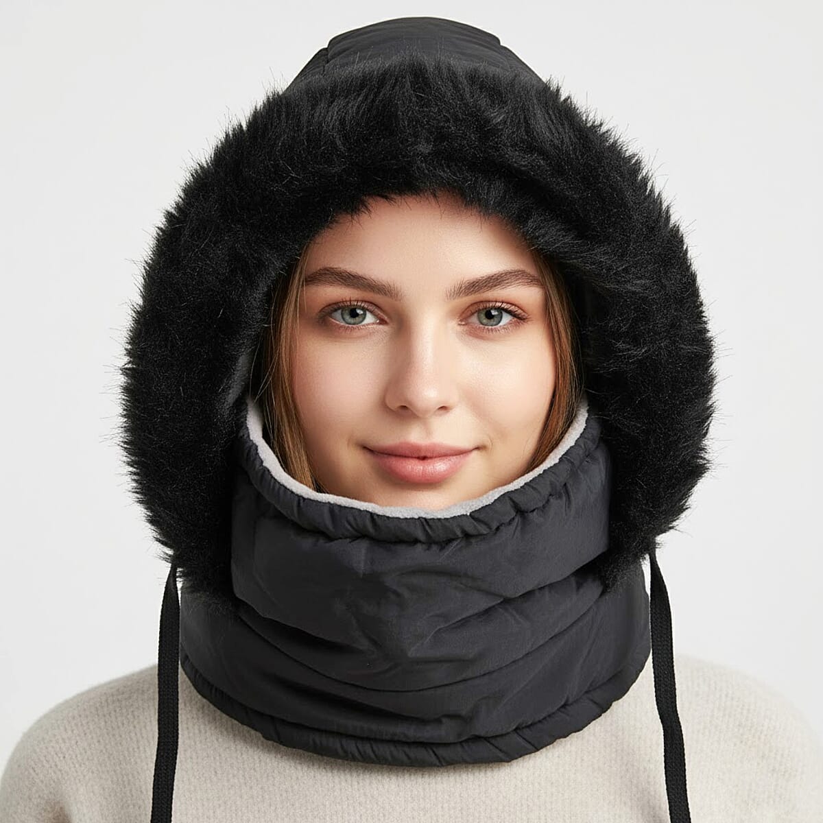 Tamsy Black Winter Hat with Face Mask image number 1
