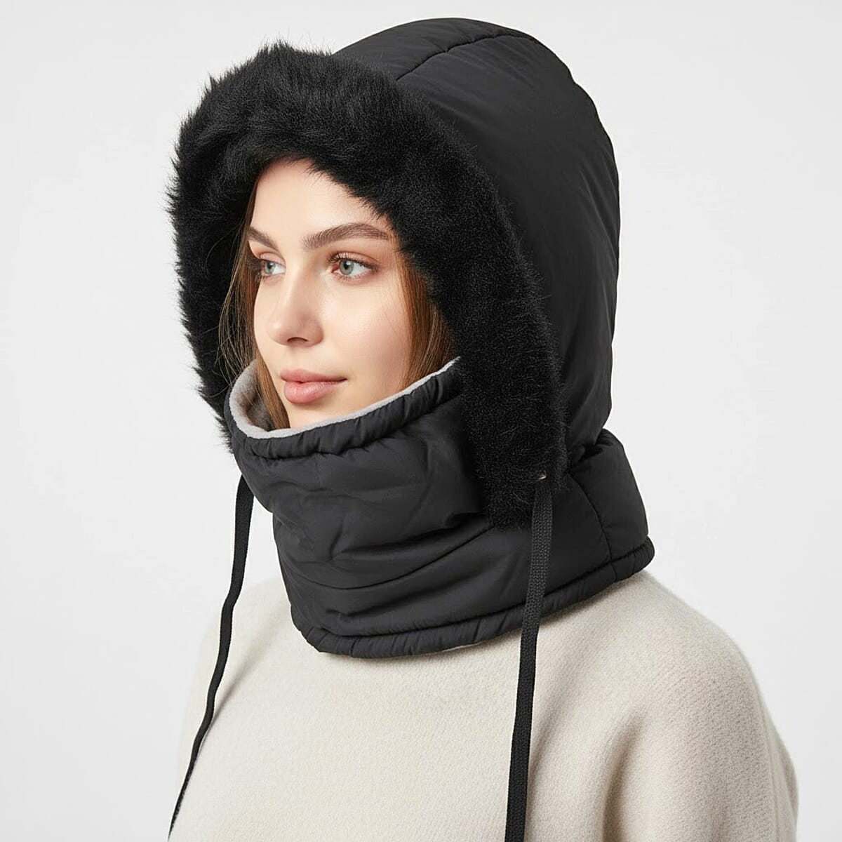 Tamsy Black Winter Hat with Face Mask image number 2