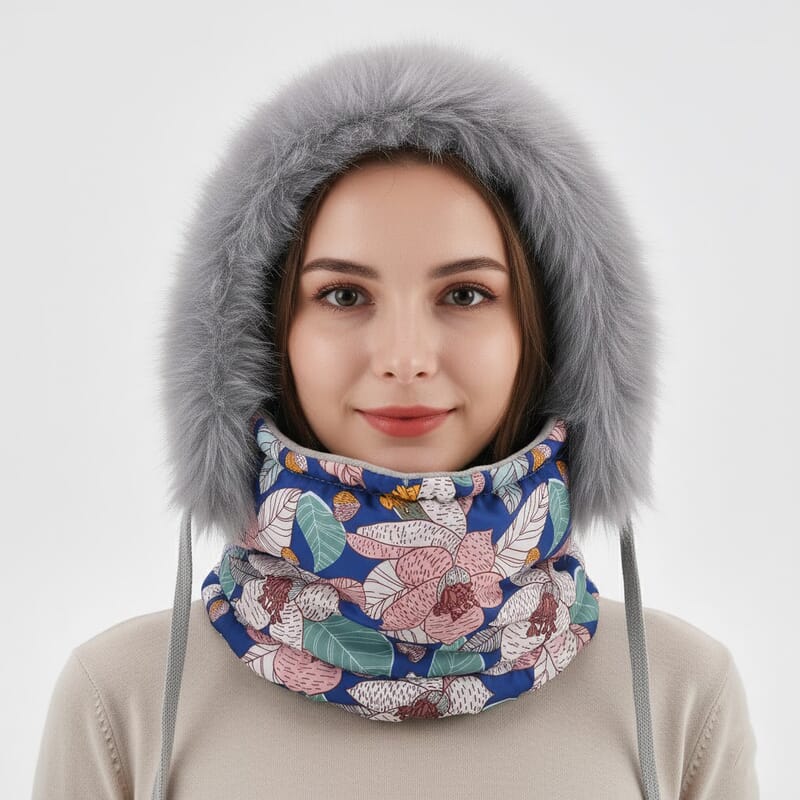 Tamsy Multi Color Floral Winter Hat with Face Mask