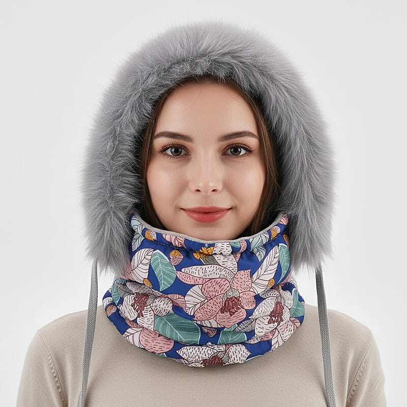 Tamsy Multi Color Floral Winter Hat with Face Mask