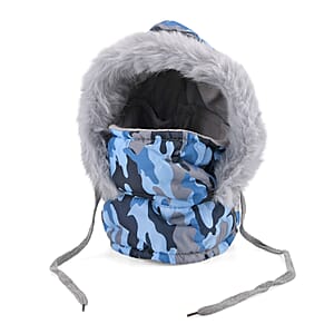 Tamsy Blue Camouflage Winter Hat with Face Mask 