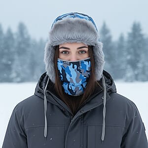 Tamsy Blue Camouflage Winter Hat with Face Mask 