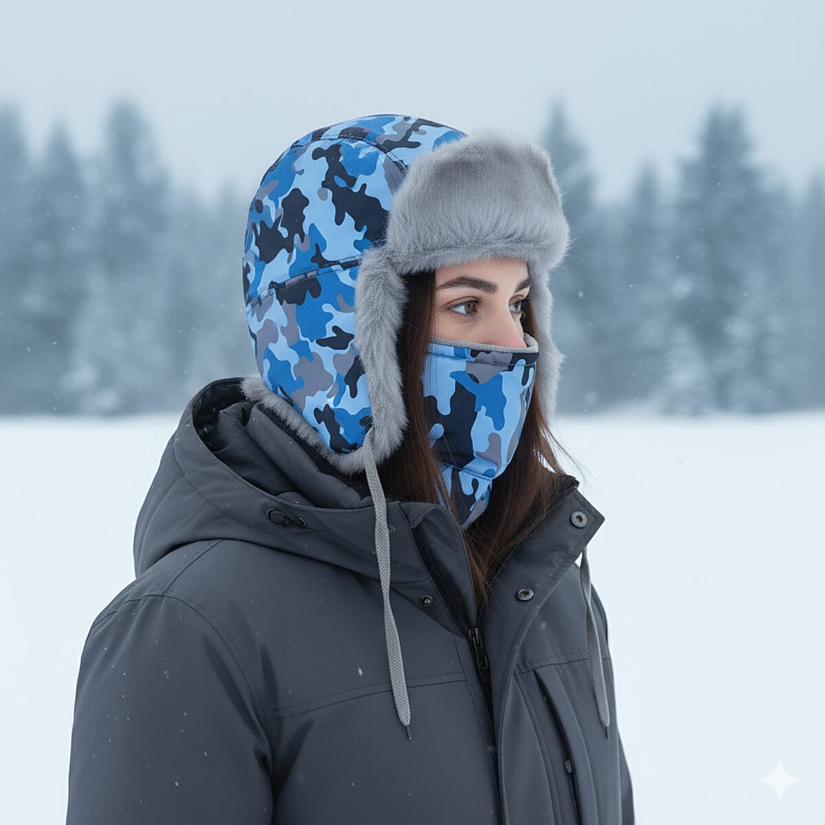 Tamsy Blue Camouflage Winter Hat with Face Mask  image number 2