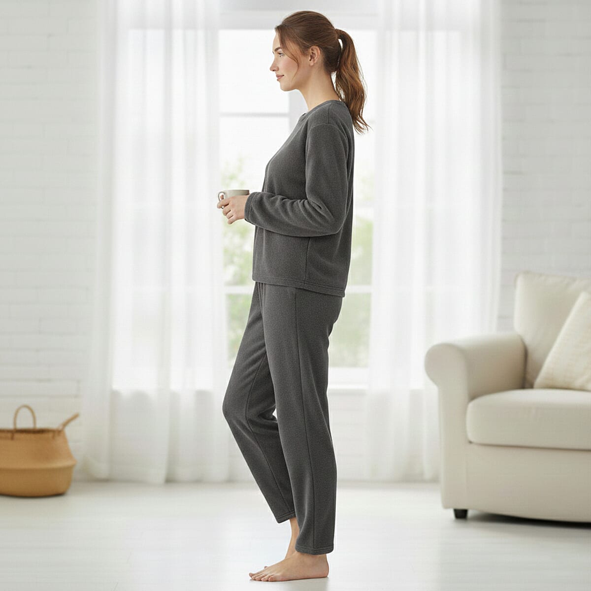 Doorbuster Tamsy Gray Pajama Set of Top and Bottom - One Size Fits Most image number 2