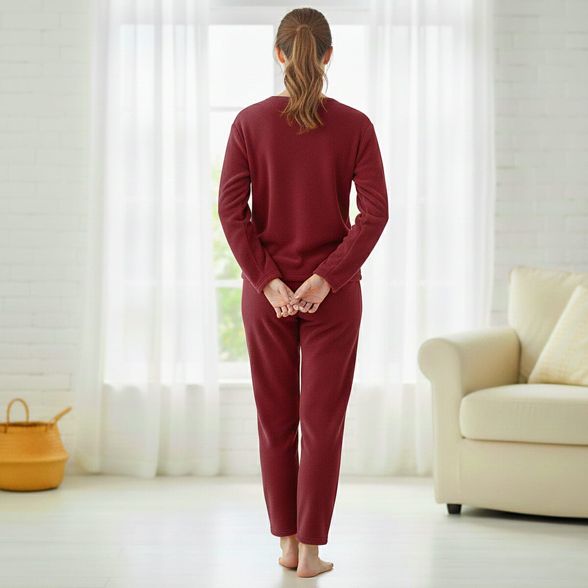 Doorbuster Tamsy Dark Wine Pajama Set of Top and Bottom - One Size Fits Most image number 1