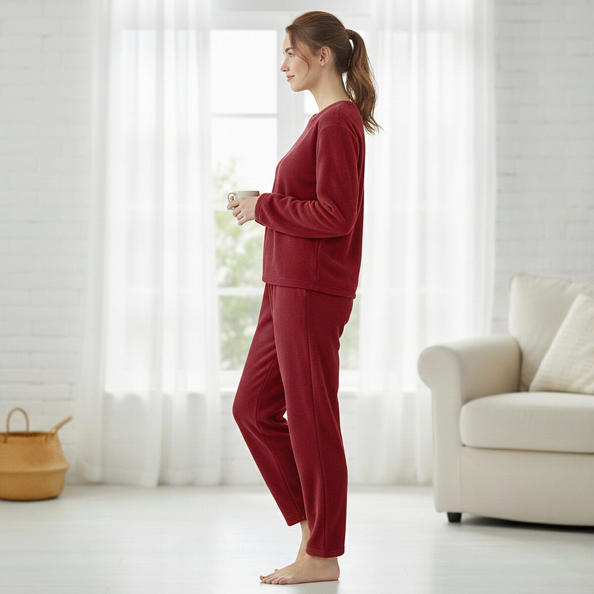 Doorbuster Tamsy Dark Wine Pajama Set of Top and Bottom - One Size Fits Most image number 2
