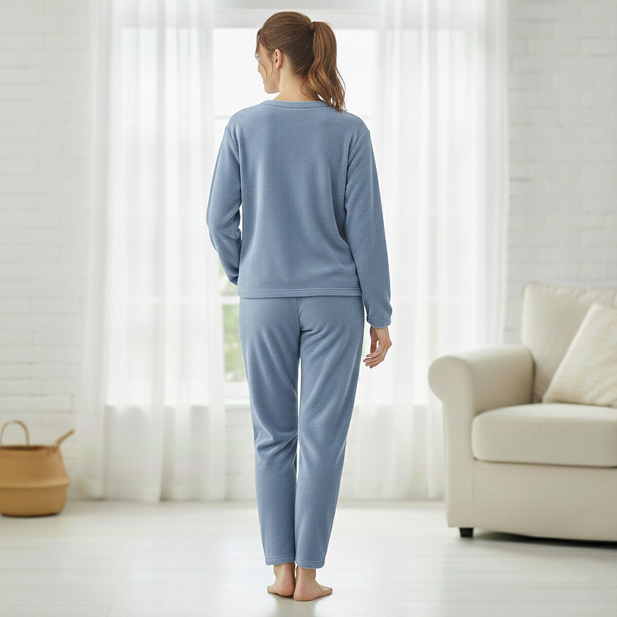  Tamsy Light Blue Pajama Set of Top and Bottom - One Size Fits Most image number 1