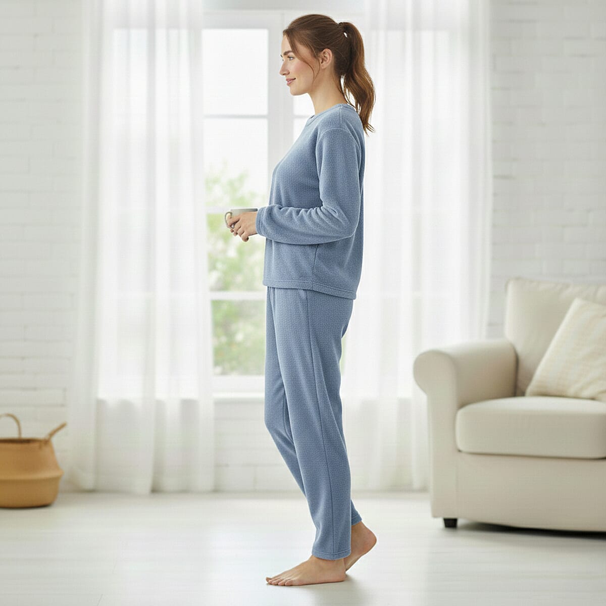  Tamsy Light Blue Pajama Set of Top and Bottom - One Size Fits Most image number 2