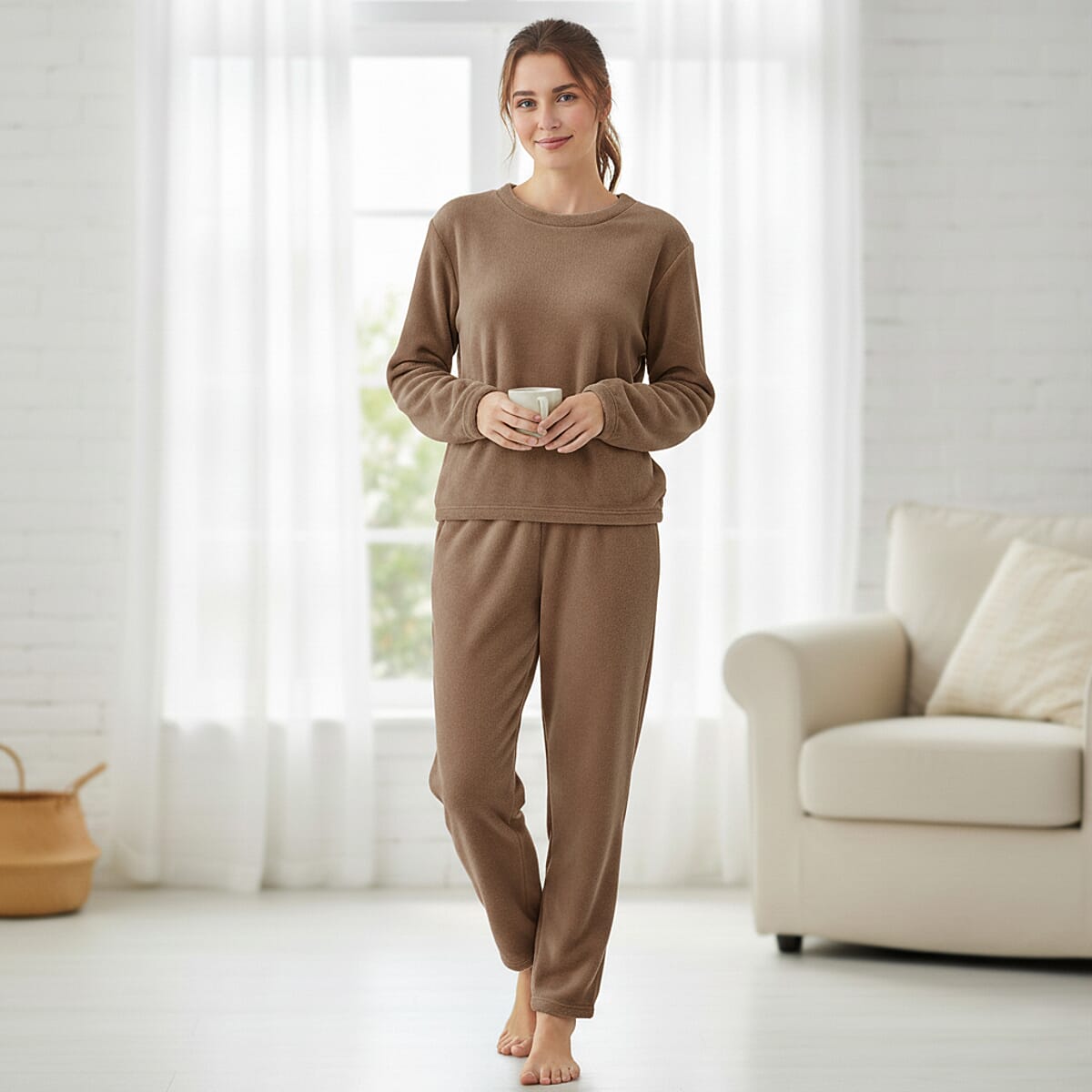  Tamsy Brown Pajama Set of Top and Bottom - One Size Fits Most image number 0