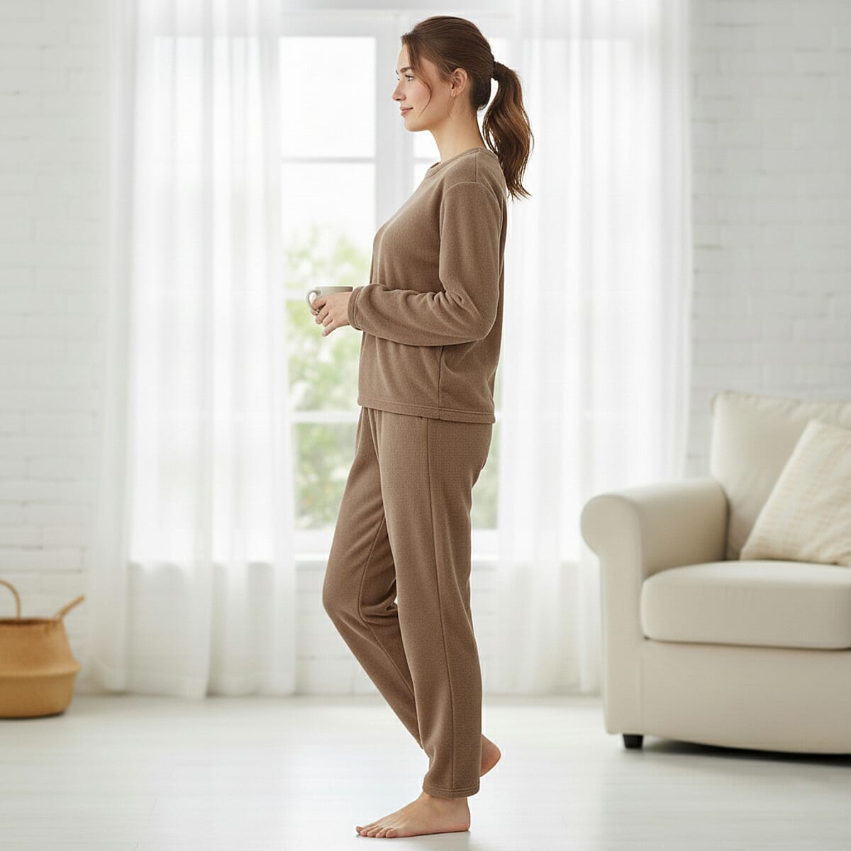  Tamsy Brown Pajama Set of Top and Bottom - One Size Fits Most image number 2