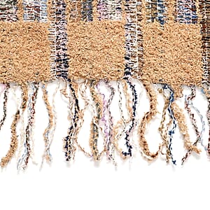 TAMSY Tan Large Checkered Knit Poncho with Fringe - One Size Fits Most