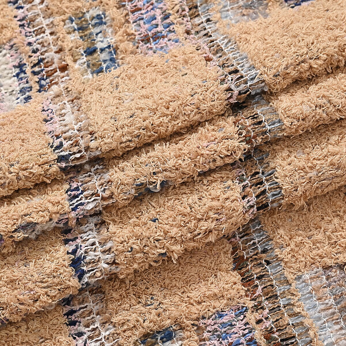 TAMSY Tan Large Checkered Knit Poncho with Fringe - One Size Fits Most image number 3