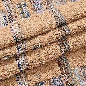 TAMSY Tan Large Checkered Knit Poncho with Fringe - One Size Fits Most