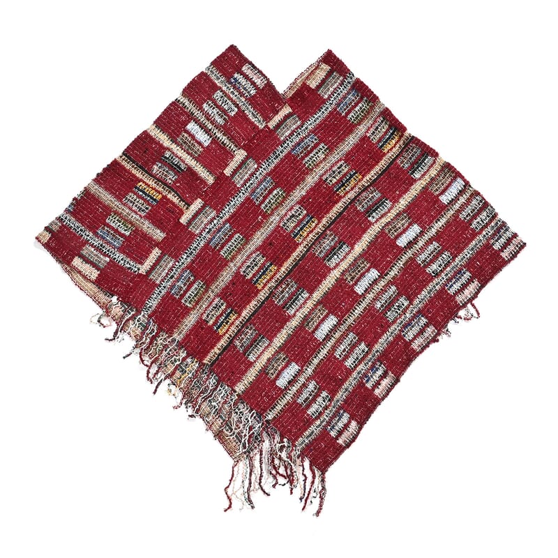 TAMSY Red Large Checkered Knit Poncho with Fringe - One Size Fits Most