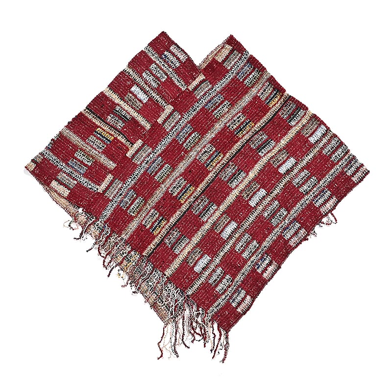 TAMSY Red Large Checkered Knit Poncho with Fringe - One Size Fits Most