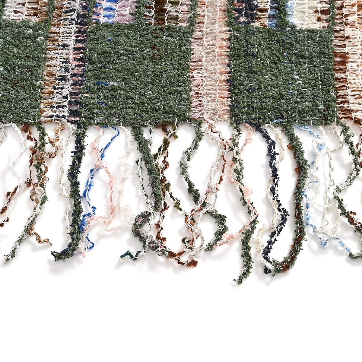 TAMSY Green Large Checkered Knit Poncho with Fringe - One Size Fits Most image number 2