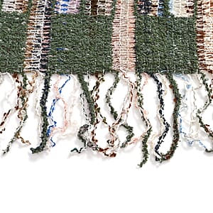 TAMSY Green Large Checkered Knit Poncho with Fringe - One Size Fits Most