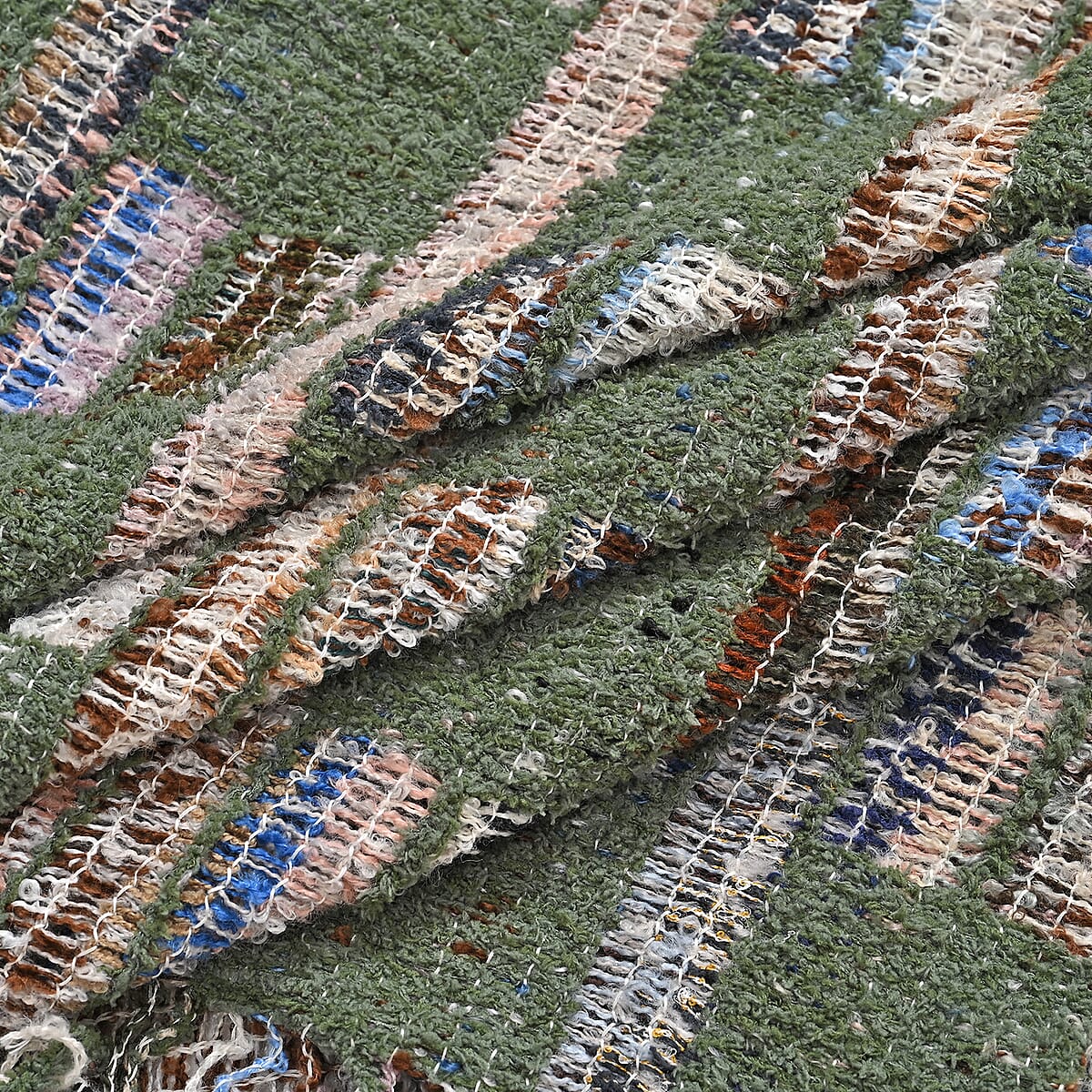 TAMSY Green Large Checkered Knit Poncho with Fringe - One Size Fits Most image number 3