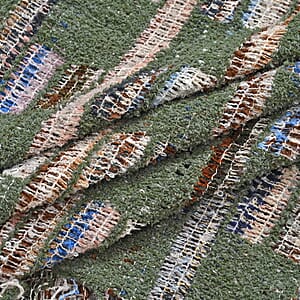 TAMSY Green Large Checkered Knit Poncho with Fringe - One Size Fits Most