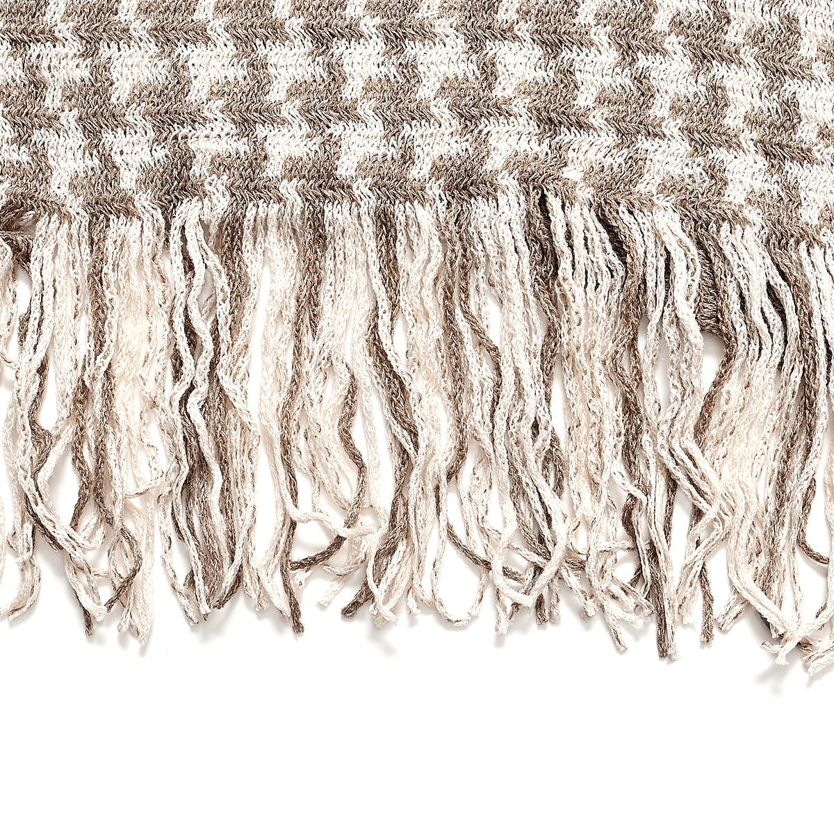 TAMSY Light Grey Houndstooth Knit Poncho with Fringe - One Size Fits Most image number 2