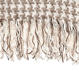 TAMSY Light Grey Houndstooth Knit Poncho with Fringe - One Size Fits Most