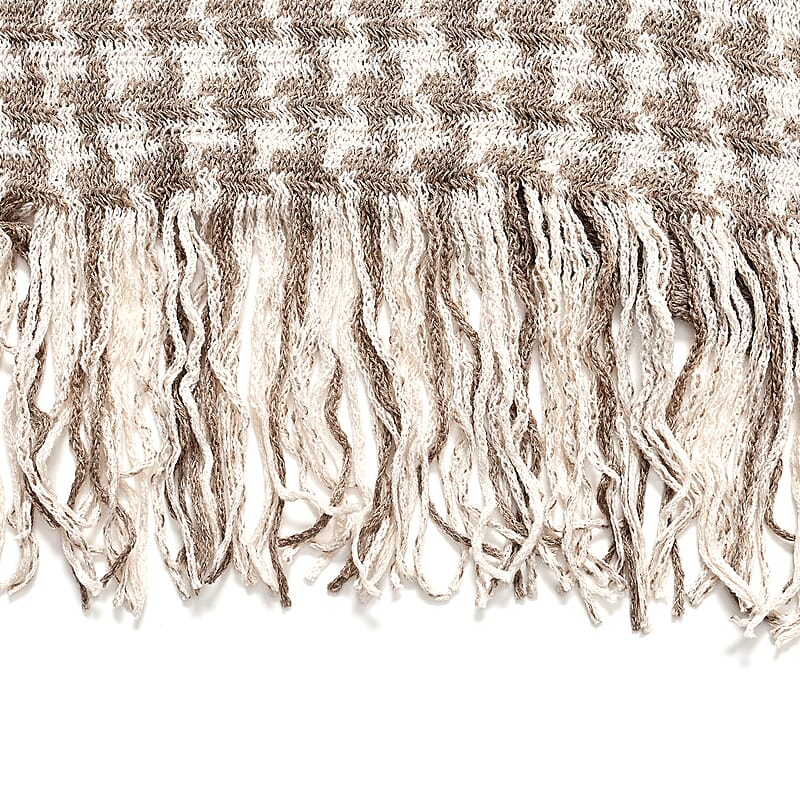 TAMSY Light Gray Houndstooth Knit Poncho with Fringe - One Size Fits Most