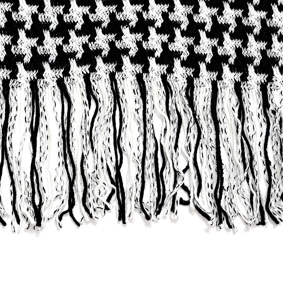 TAMSY Black Houndstooth Knit Poncho with Fringe - One Size Fits Most image number 2