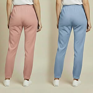 Tamsy Light Blue and Dusty Rose 2pcs Pajama Trousers - One Size Fits Most
