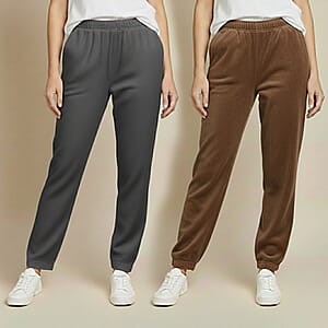 Tamsy Gray and Brown 2pcs Pajama Trousers - One Size Fits Most