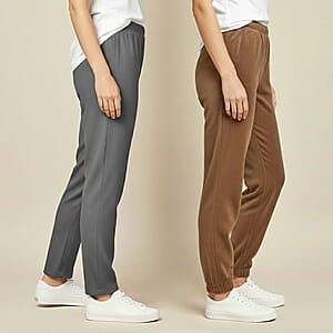 Tamsy Gray and Brown 2pcs Pajama Trousers - One Size Fits Most