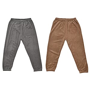 Tamsy Gray and Brown 2pcs Pajama Trousers - One Size Fits Most