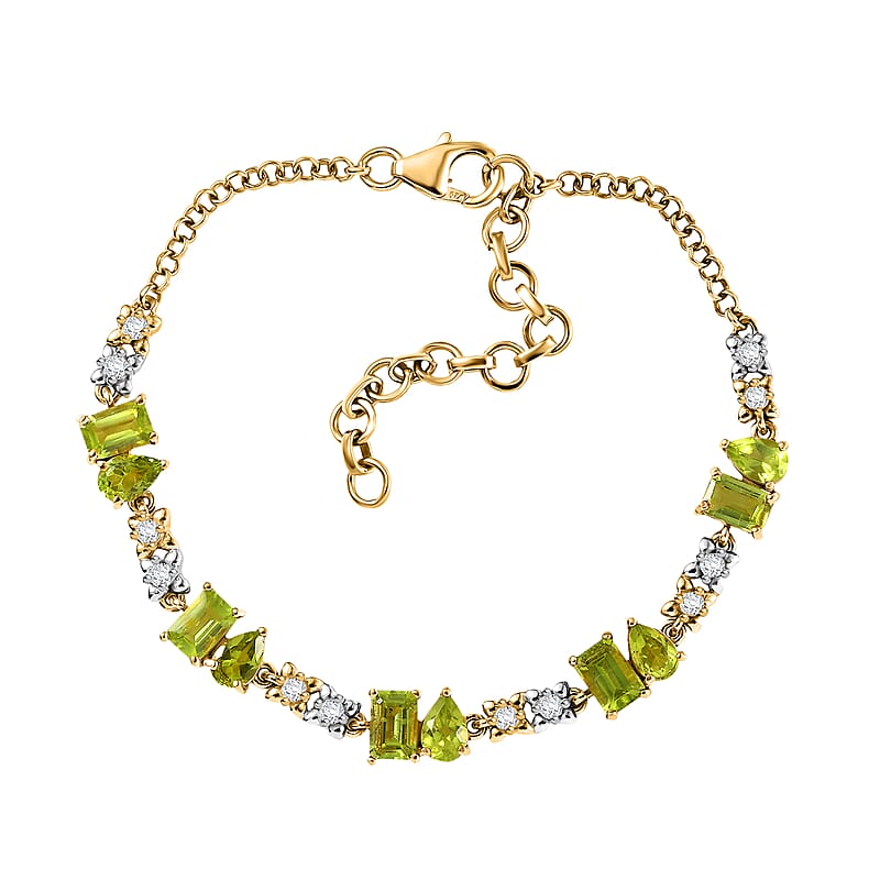 D'Joy Premium Hebei Peridot and White Zircon 5.85 ctw Bracelet in 18K Vermeil Yellow Gold Over Sterling Silver (7.00 In)