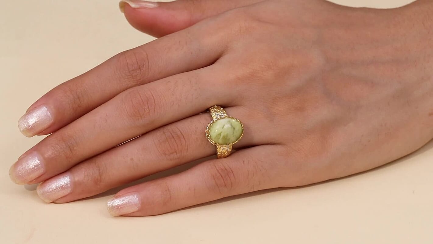 EverTrue Connemara Marble 6.35 ctw Ring in Platinum Bond and 18K YG Plated (Size 10.0)