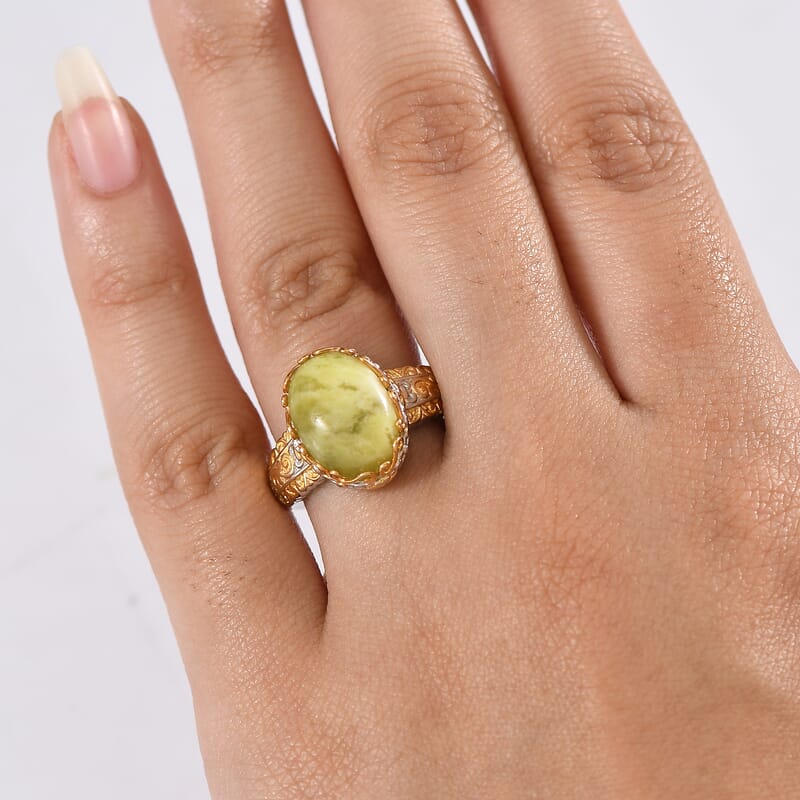 EverTrue Connemara Marble Celtic Filigree Ring in Platinum Bond and 18K YG Plated 6.35 ctw (Size 10.0)
